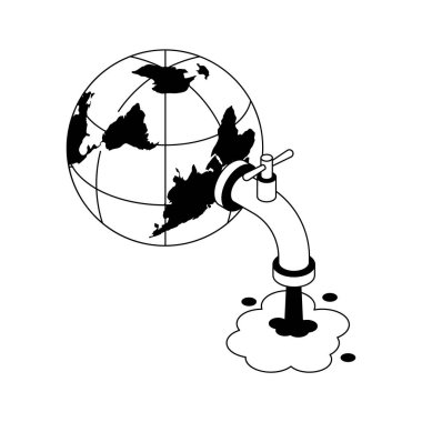 Su tasarrufu kavramını destekleyen iyi tasarlanmış bir izometrik dış hat ikonu