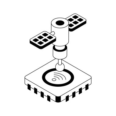 Sinyalli akıllı çipin izometrik dış hat simgesi