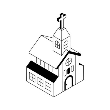 Üzerinde haç olan kilise binasının son moda ikonu.