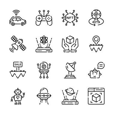 Meta dünya ve teknoloji ana hatları simgelerinin kişiselleştirilebilir koleksiyonuna bak