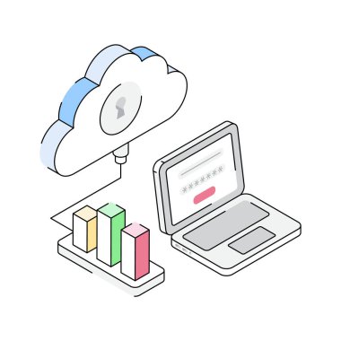 Bulut girişinin bu modern izometrik simgesini al