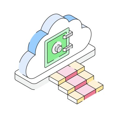 Bulut kasasını gösteren izometrik dış hat simgesi kullanmaya hazır