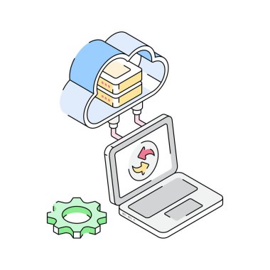 Bulut yeniden yükleme servisinin izometrik ana hat simgesi