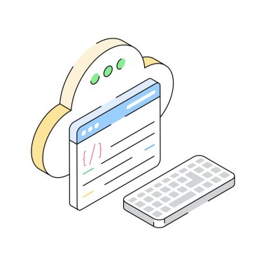 Bu modern izometrik bulut kodlama simgesine bir göz atın