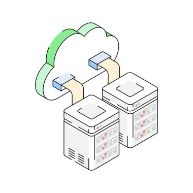 Sunucu sunuculuğunu gösteren modern izometrik simgeye bakın