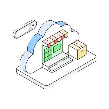 Bulut pazarının izometrik dış hat simgesini kullanmak kolay