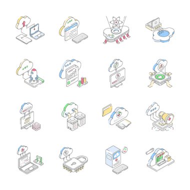 Bu modern bulut teknolojisi ikon koleksiyonunu alın