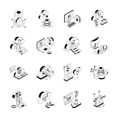 Bulut servislerinin izometrik simgelerini gösteren premium koleksiyonuna bak