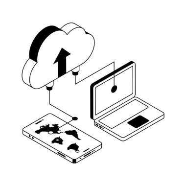 İzometrik tarzda dizayn edilen en son bulut gönderme simgesi