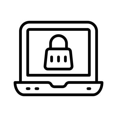 Dizüstü bilgisayarın güvenliğini gösteren premium satır biçim simgemizi indir