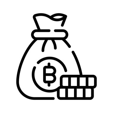 Bitcoin para çuvalının doğrusal simgesi görsel olarak bağlanıyor