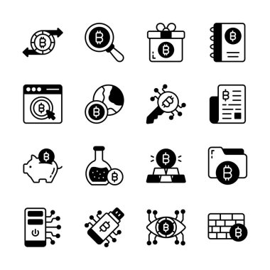 Bitcoin ve simge simgelerini gösteren bu premium koleksiyonu al