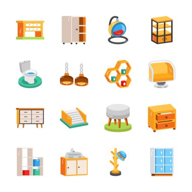 Ev dekorasyonu 2d simgelerini gösteren bu kullanışlı paketi işaretleyin