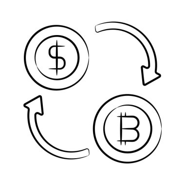 Bitcoin değişiminin büyüleyici bir el çizimi simgesi