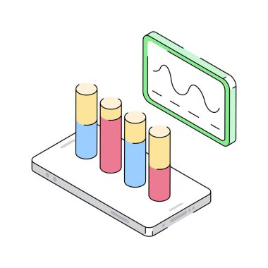 Mobil analizleri eylem sırasında gösteren birinci sınıf izometrik simge.