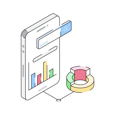 Mobil seo stratejisini temsil eden modern izometrik dış hat simgesi