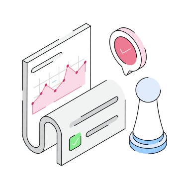 Stratejik pazarlama planlamasını temsil eden birinci sınıf bir izometrik simge