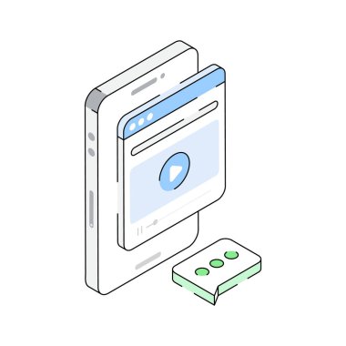 Kusursuz video yayınlama servisinin izometrik simgesi