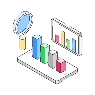 Doğru piyasa araştırmalarının inanılmaz bir izometrik ana hatları simgesi