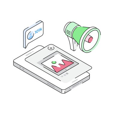 Sosyal medya stratejilerinin birinci derece izometrik simgesi