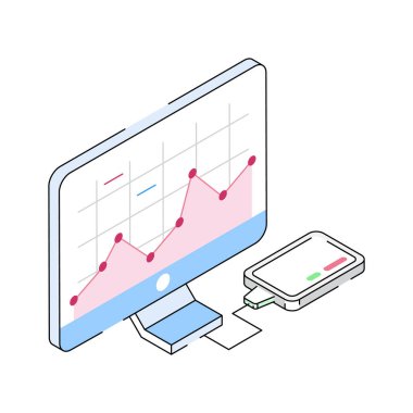 Veri bilgisini gösteren büyüleyici bir izometrik simge