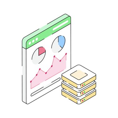 Güvenli bir veri sunucu sistemini temsil eden moda izometrik simge