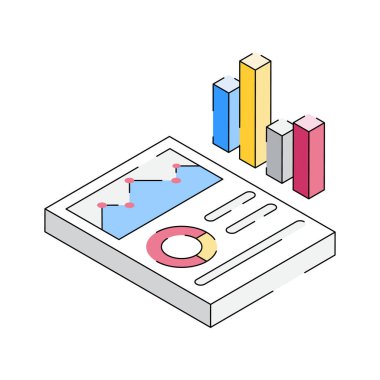Bir dijital veri raporunun büyüleyici izometrik simgesi