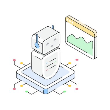 Robot analizini gösteren bu izometrik simgeye bir göz atın