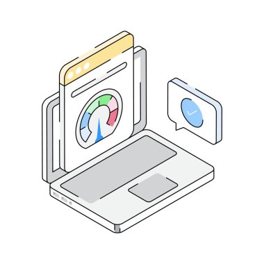 Web performans ölçümlerini gösteren görsel olarak çekici bir izometrik simge
