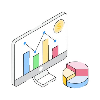 Çevrimiçi istatistik ve metrikleri gösteren modern bir izometrik simge