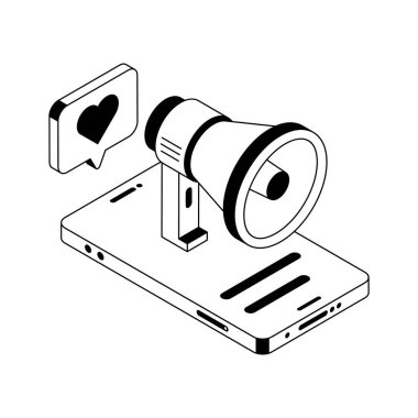 Medya pazarlama kavramını gösteren iyi tasarlanmış bir izometrik simge