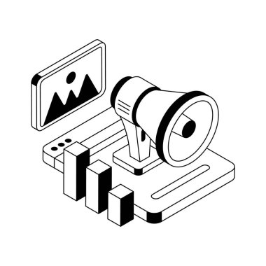 İçerik pazarlama taktiklerinin büyüleyici bir izometrik simgesi