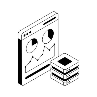 Güvenli bir veri sunucu sistemini temsil eden moda izometrik simge