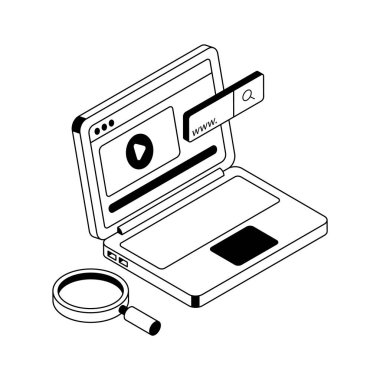 Gelişmiş arama motoru işlevselliğinin izometrik simgesi