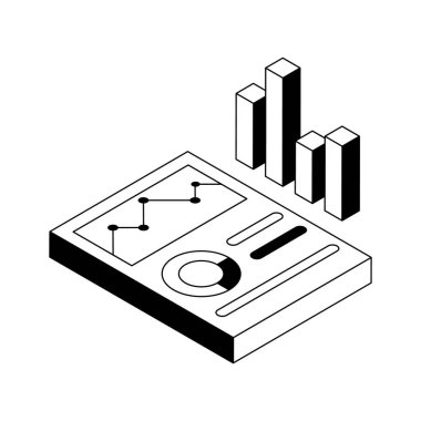 Bir dijital veri raporunun büyüleyici izometrik simgesi