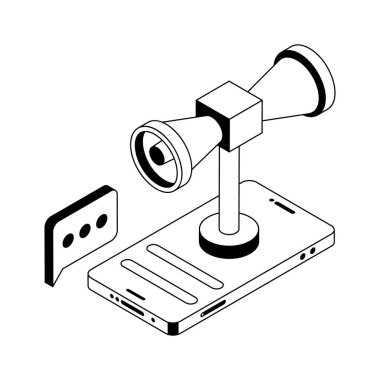 Çevrimiçi duyuru ekranını gösteren iyi tasarlanmış izometrik dış hat simgesi