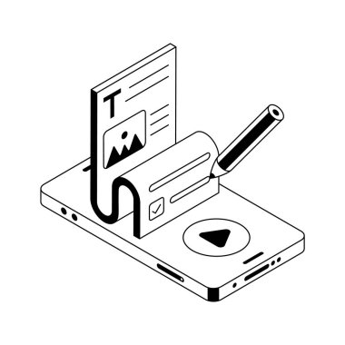 İçerik yazma projesinin modaya uygun bir izometrik simgesi