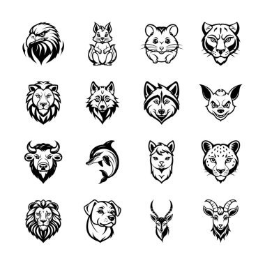 Hayvan kafası maskotlarının simgelerini gösteren şu son paketi al.