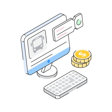 Otobüs bileti kartı içeren bu izometrik simgeyi al