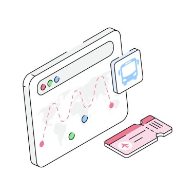 Web sitesi bilet rezervasyonunun modaya uygun bir izometrik ana hat simgesi