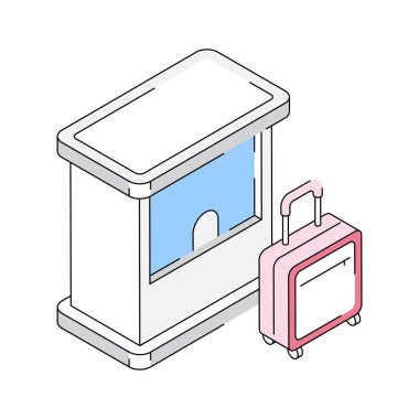 Bilet gişesinin dışını gösteren izometrik simgeye bakın