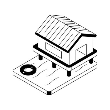 Lüks konaklama yeri olarak iyi hazırlanmış izometrik bir ikon gösterimi