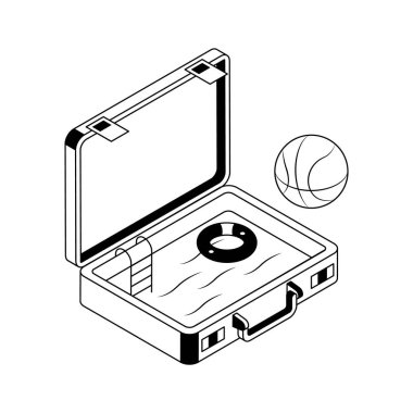 Sahilde seyahat anını gösteren büyüleyici bir izometrik simge