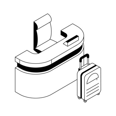 Otel resepsiyonunun inanılmaz bir izometrik simgesi.