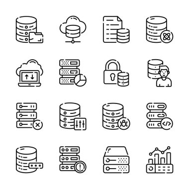 Veritabanı ve sunucu depolama ana hatları simgelerinin toplanmasına hazır