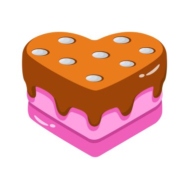 Sevimli bir 2 boyutlu dekore edilmiş kalp pastası ikonu.