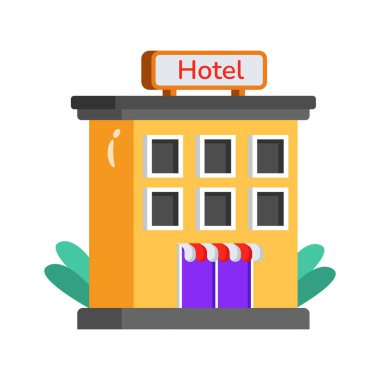 İyi tasarlanmış bir otel binası önü simgesi.