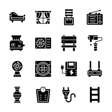 Ev eşyalarının kabartma biçim simgelerini gösteren iyi hazırlanmış bir koleksiyon