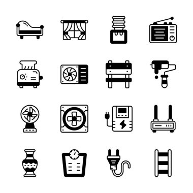 Ev eşyalarının kabartma biçim simgelerini gösteren iyi hazırlanmış bir koleksiyon