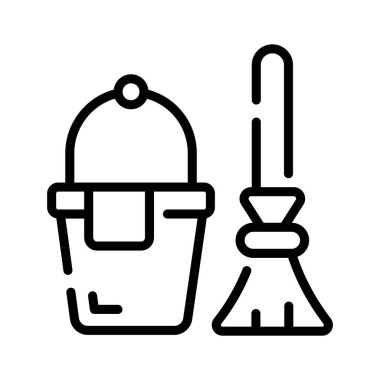 Dolu temizlik kovasının doğrusal simgesini kullanmaya hazır